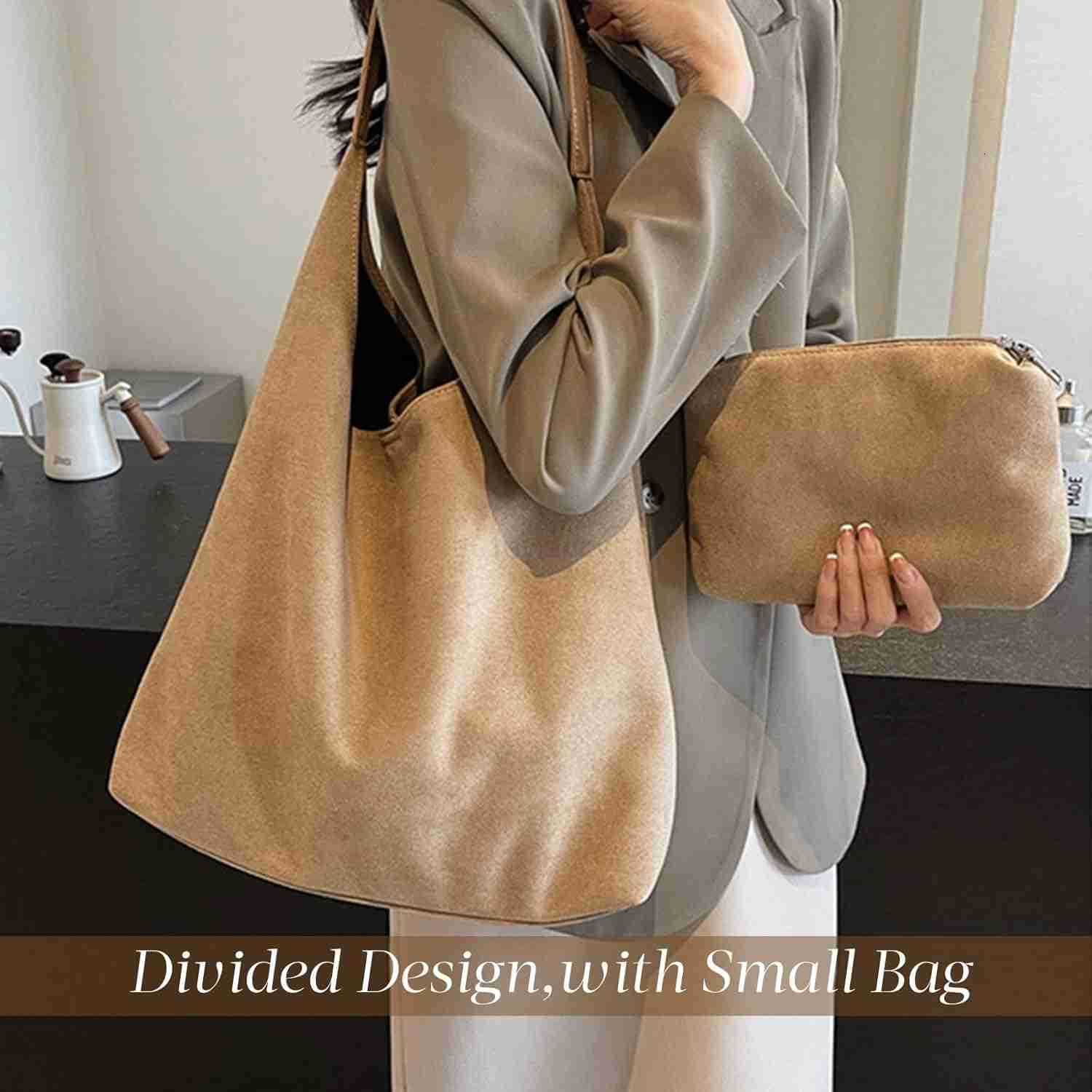 Suede Tote Bag for WomenHobo Tote Bags SetLarge Capacity Top Handle Handbag Slouchy Shoulder BagBurgundy PursePremium Faux Suede MaterialW250913