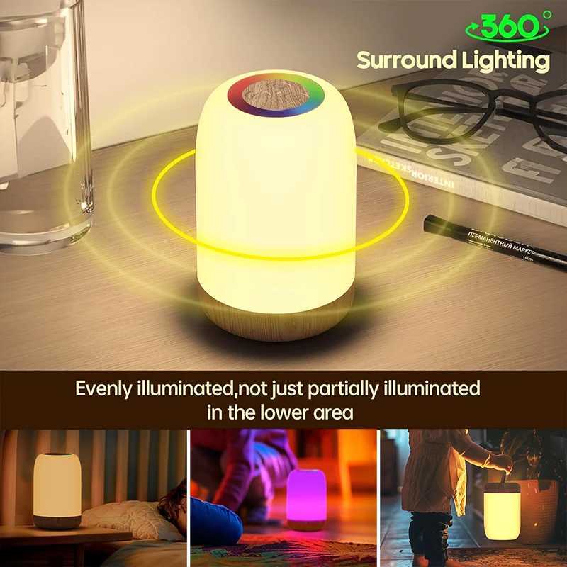 LED Touch Lamp with Dimmable RGB ColourWood Grain Table Lamp Timing FunctionUSB Rechargeable Night Lightfor Bedroom Kids Deco C250913