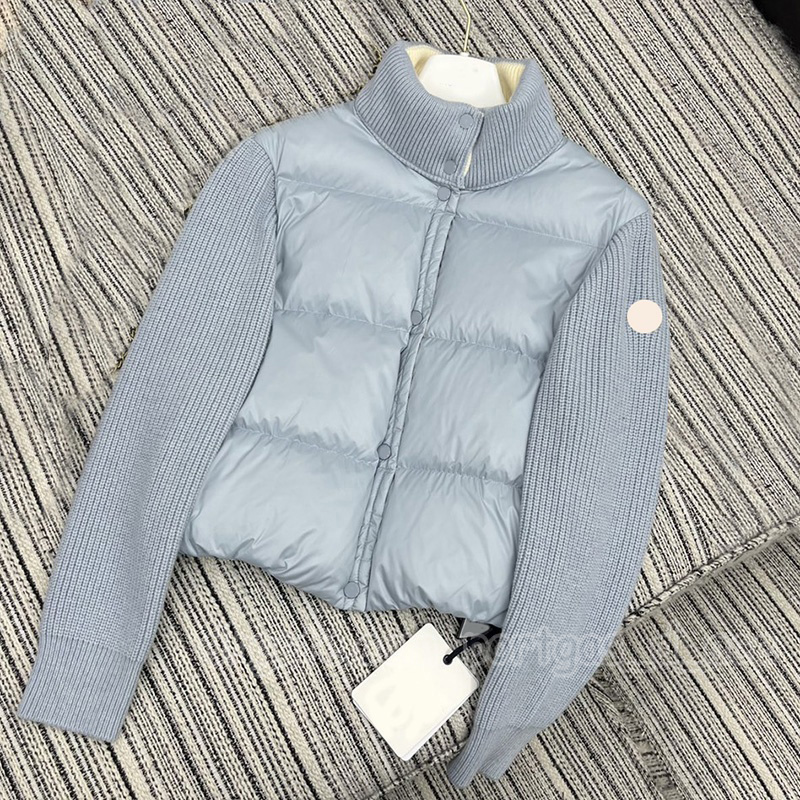 Brand Black Puffy Jacket For Women Designer Knitted Sleeve Patchwork Puffers Winter Spring Sporty Street Style Padded Coat