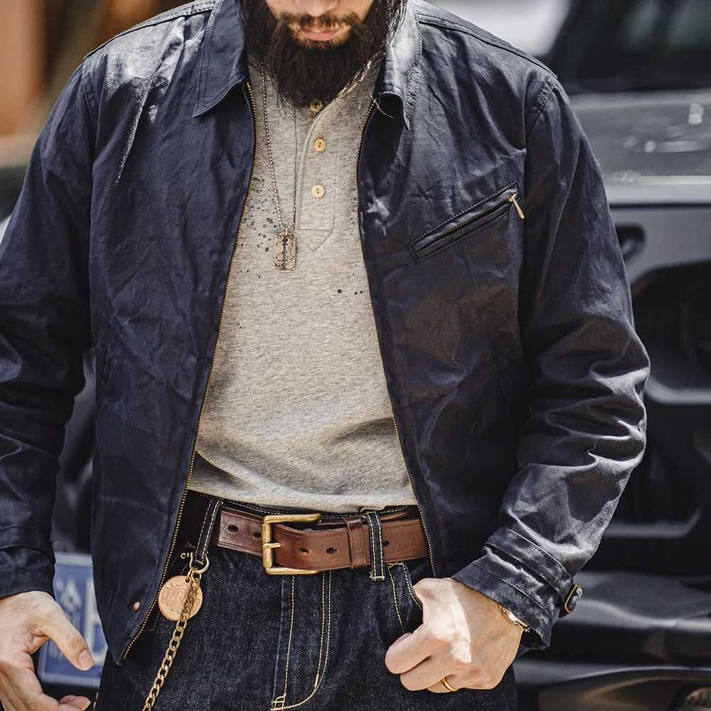 Mens Vintage IV Oil Waxed Canvas Jacket Lapel Zipper Short Outerwear Classic Slim Fit for Mens Spring and Fall Jacket Z250913