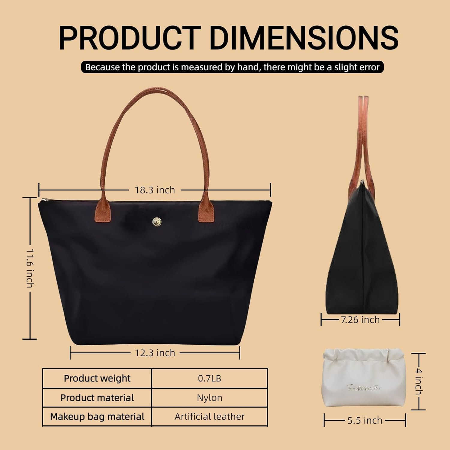 Nylon tote bag for women with makeup bagFoldable handbag for women with zipper Weekend large TopHandle shoulder Hobo purseW250913