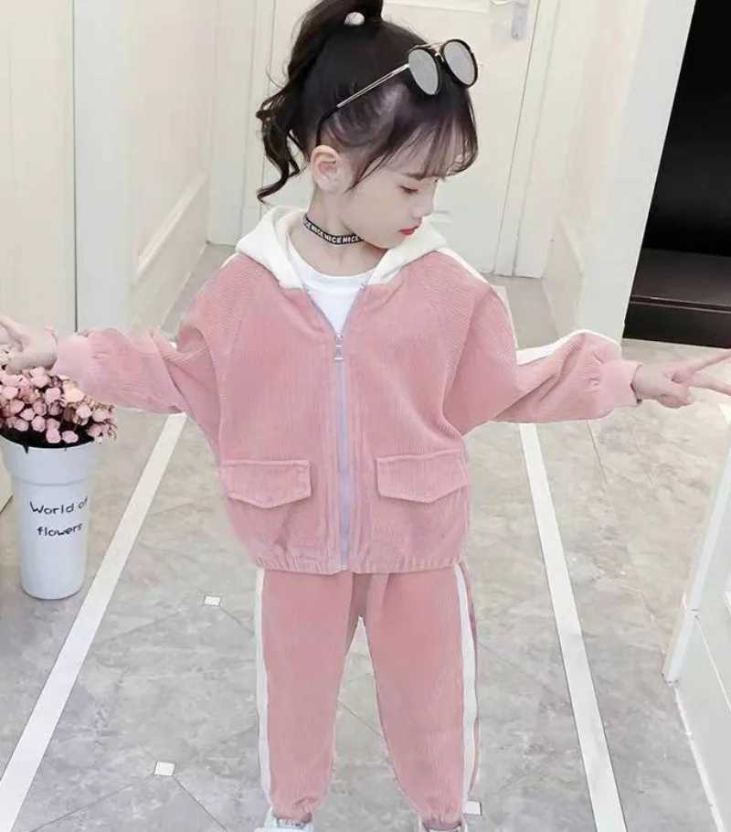 Hoodies Set Corduroy Coat Pants Fleecelined Girls Fashion Clothes 4yrs Girl Long Sleeve Autumn Winter Wear Girls Sets 2025 C250913