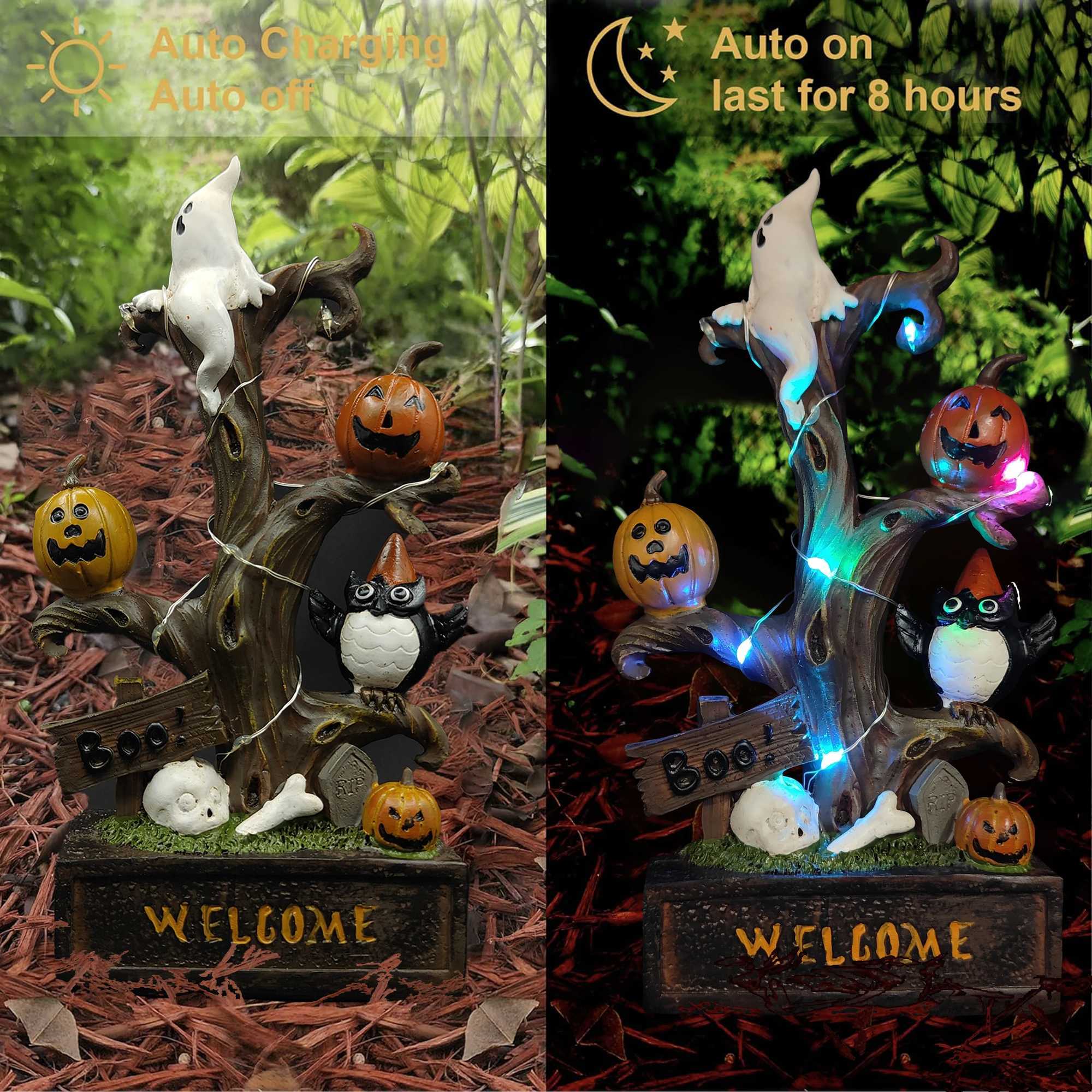 Halloween Tabletop Decoration Pumpkin Tree Light LED Glowing Scary Atmosphere Decoration Light Resin Pumpkin Crafts C250913