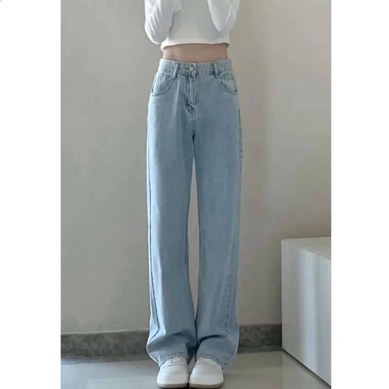 Autumn Spring Jeans Women Denim Vintage Straight Trousers Fashion Female White Black Solid Loose Casual Wide Leg Pants Z260313