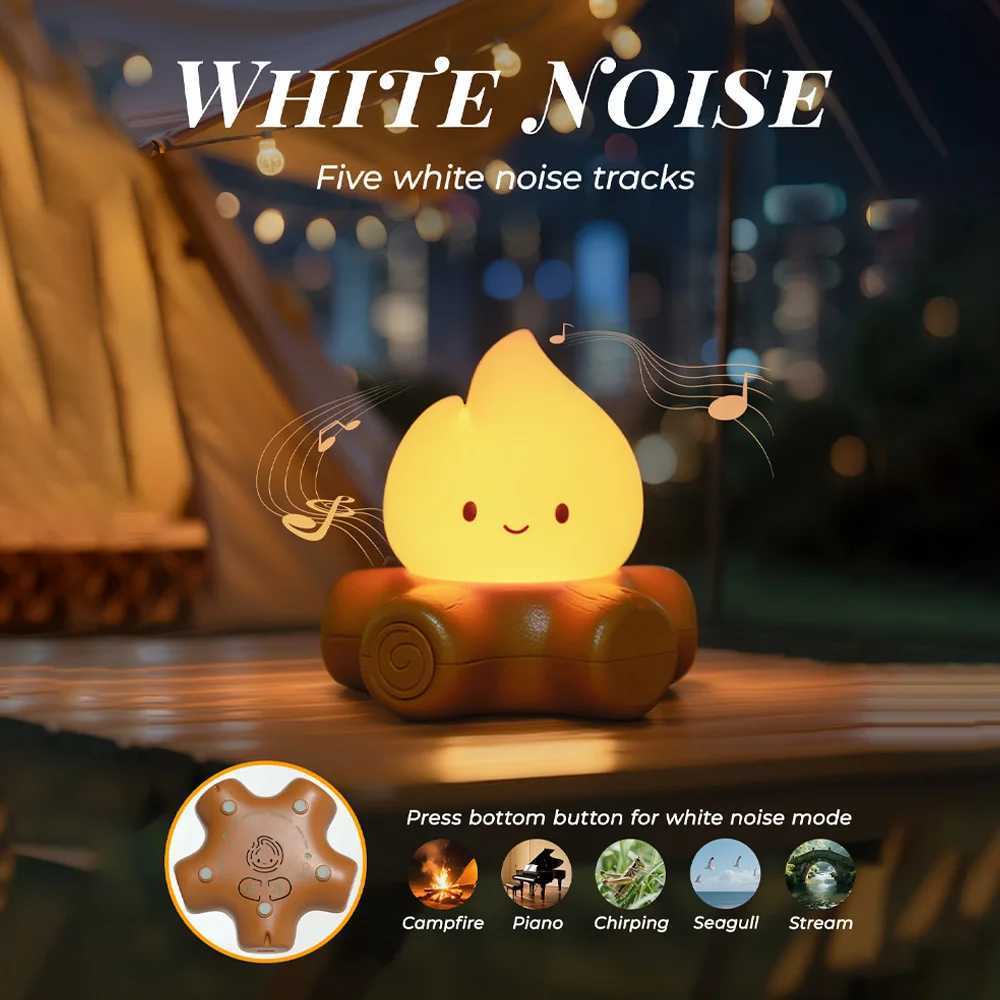 Campfire Night Lights With White Noise Creative Room Decoration Atmosphere LED Light Desk Lamp For Kids Christmas Birthday Gifts C250913