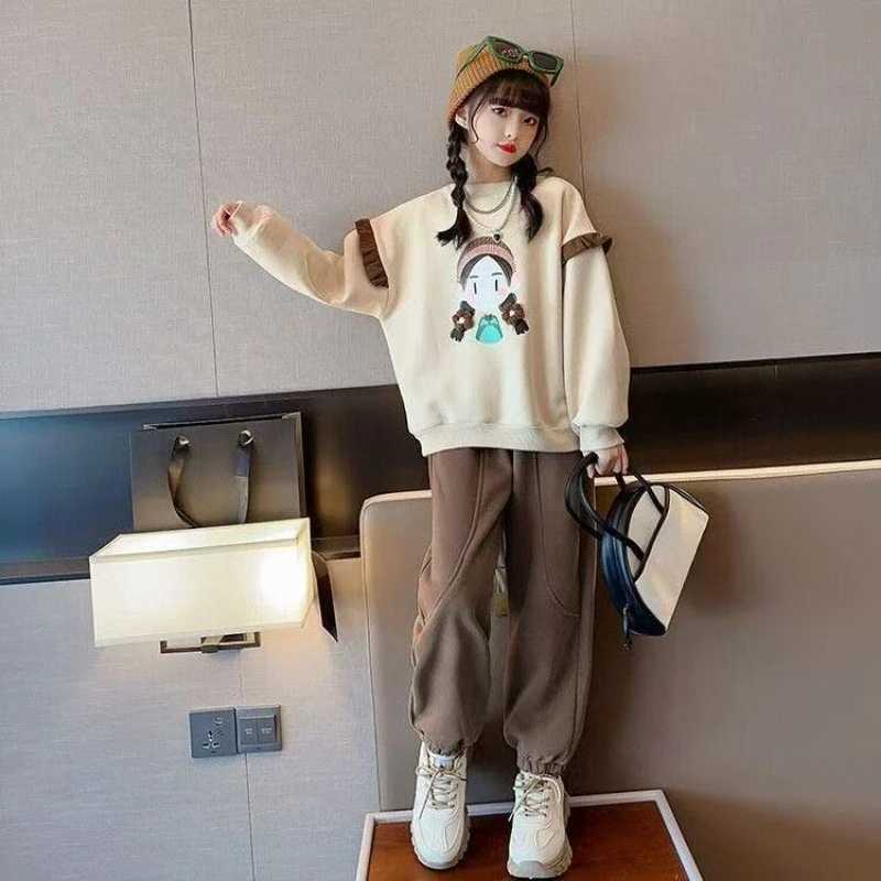 Sweatshirt Set Print Cartoon Top Pants 2Piece Sets for Girl Autumn Winter Suit Korean Childrens Clothes 2025 Outfits Kids C250913