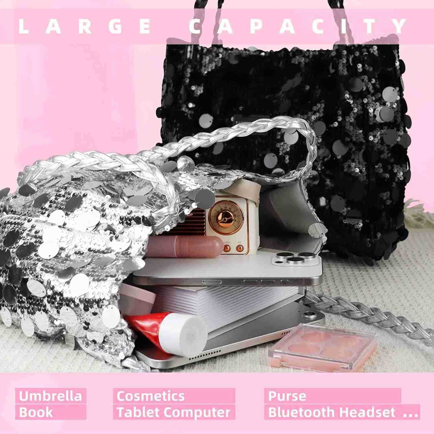Sparkly Purses for Women Womens Totes Bags with Zipper and Leather Handle Trendy Glitter Purses for WomenW250913