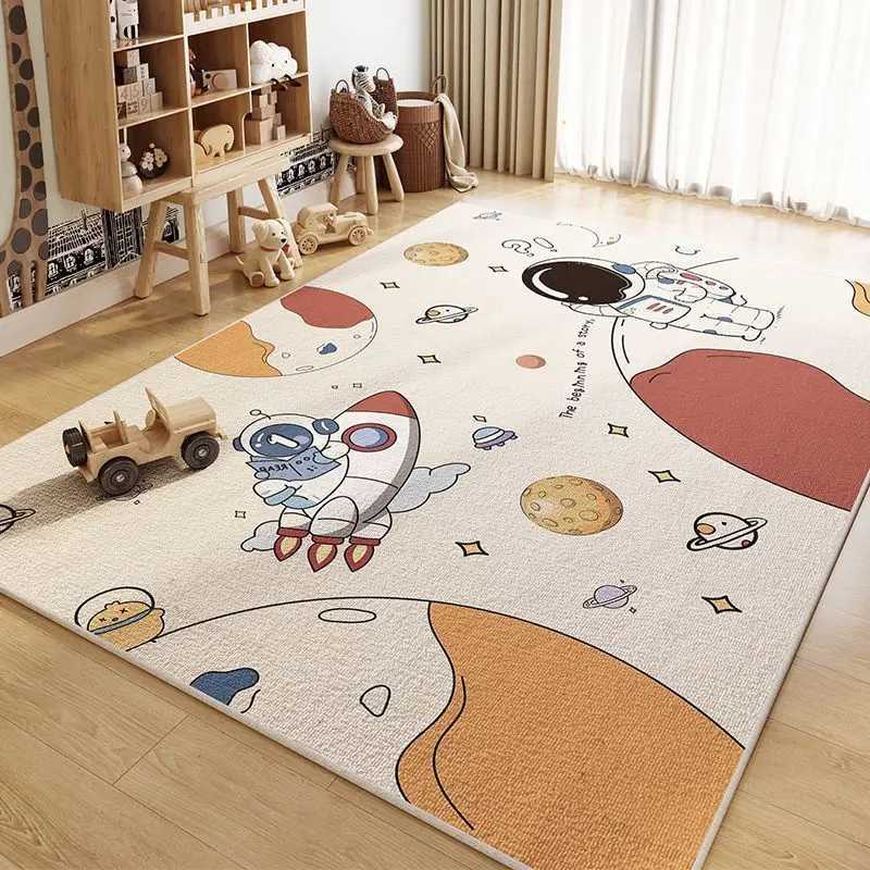 VIKAMA Crystal Pile Carpet Spaceman Childrens Nursery Playmat Dirty Resistant Washable Cushioned Carpet for Living Room Bedroom C250913