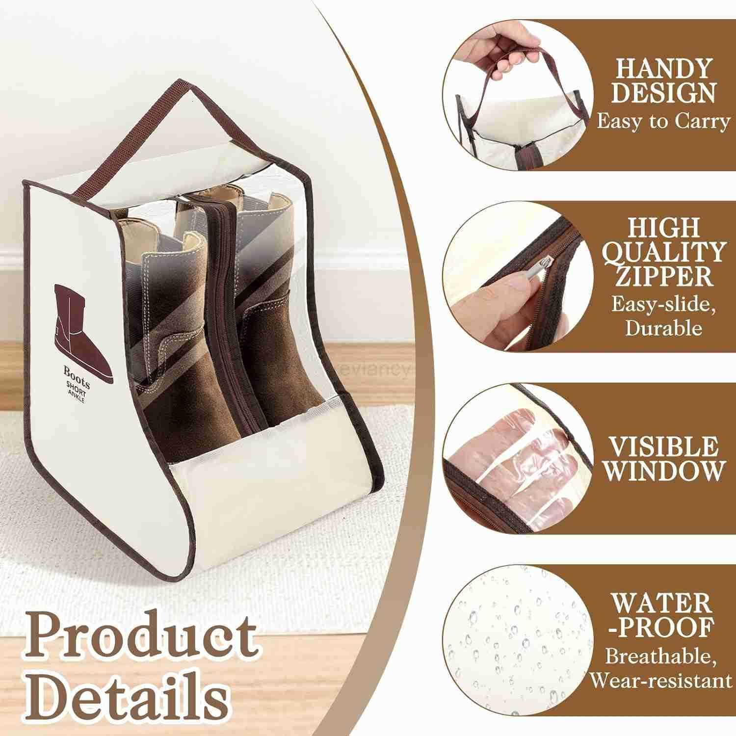 2 Set Boot Storage Bag Portable Boots Protector Bag Dust Proof Travel Shoe Bags with Handle Boots Organizer for Packing Travel and Daily Use ShortW250