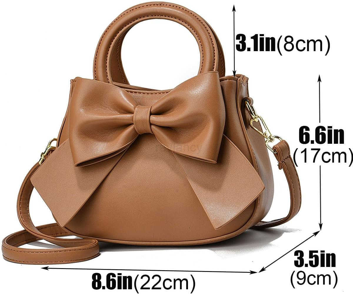 Small Handbags for Women with Top Carry Handle and Cute Bow KnotLeather Purses and OverShoulder StrapW250913