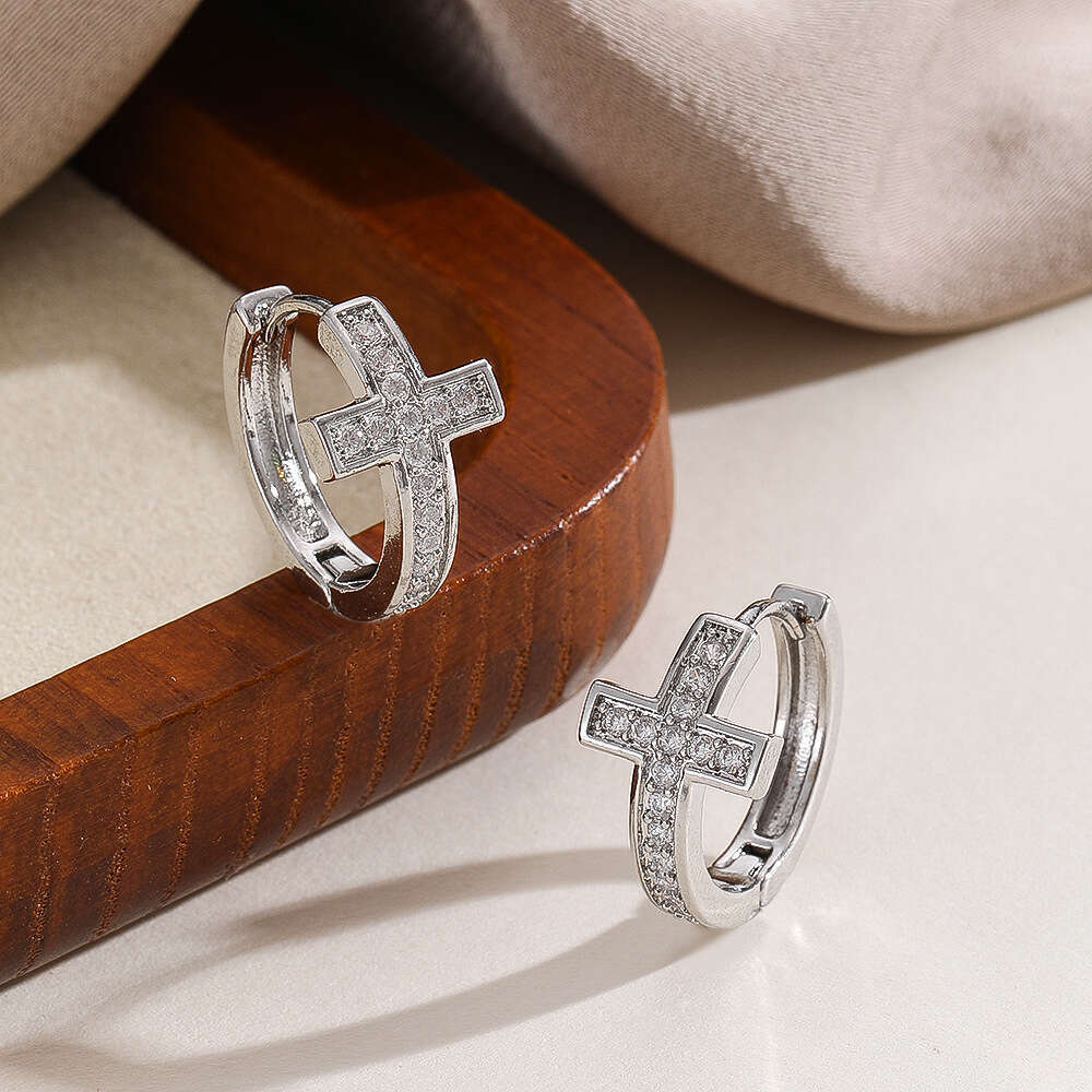 French Style Personality Fashion Zircon Cross Versatile Elegant Trendy Earrings