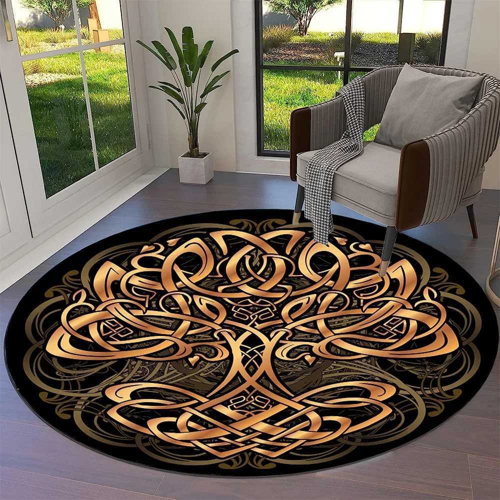 Tree of Life Viking Yggdrasil Valknut Round Carpet Rug for Living Room Bedroom Sofa DecorKid Paly Area Rug Nonslip Floor Mat C250913