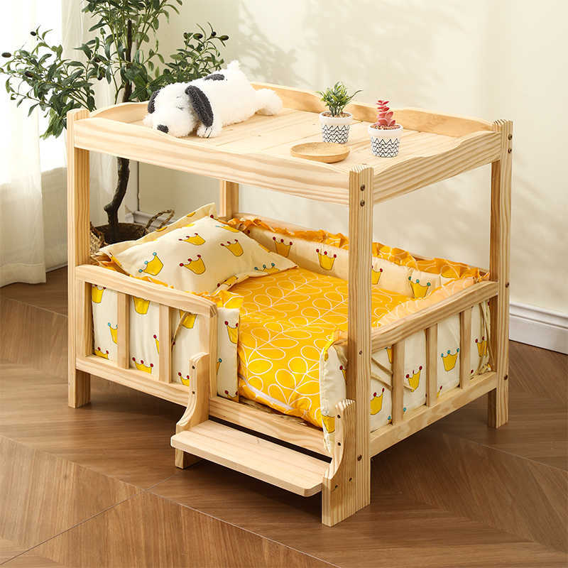 2-story solid wood princess pet bed universal cat and dog bed breathable pet shelter cat and dog climbing ladder X250412