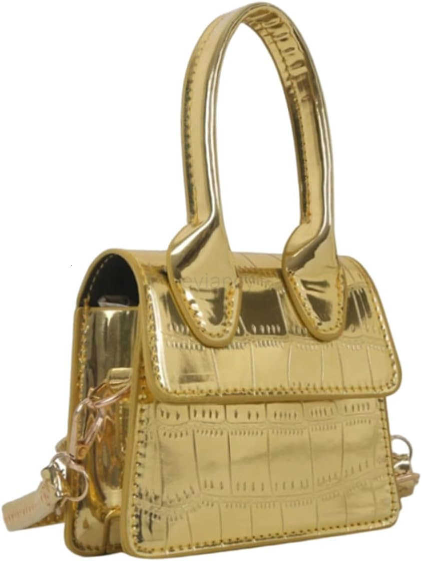 Womens Crocodile Embossed Mini Square Bag Metallic Top Handle Crossbody Handbag Flap Clutch BagsW250913