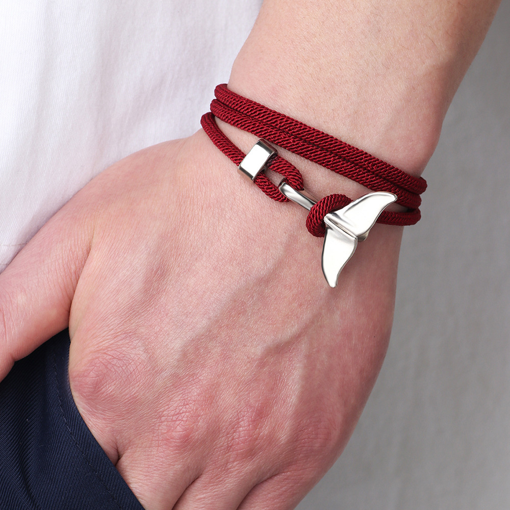 Line Beach Ocean Style Whale Tail Woven Multi-loop Wrap Personality Bracelet ddmymoon