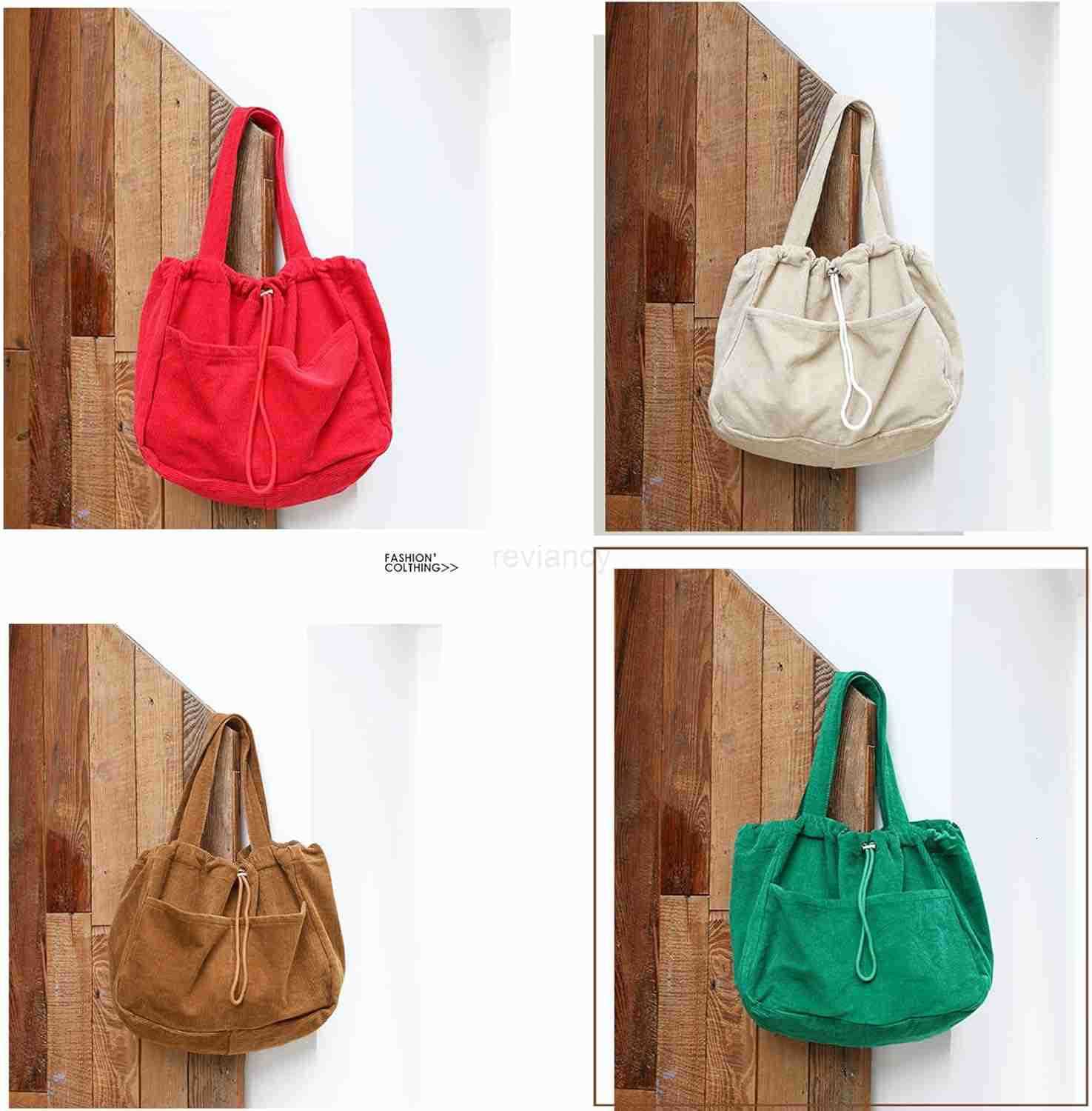 Corduroy Tote Bag for Women Large Capacity Corduroy Bag Work Drawstring Bags with Inner Pocket Office Tote HandbagW250913