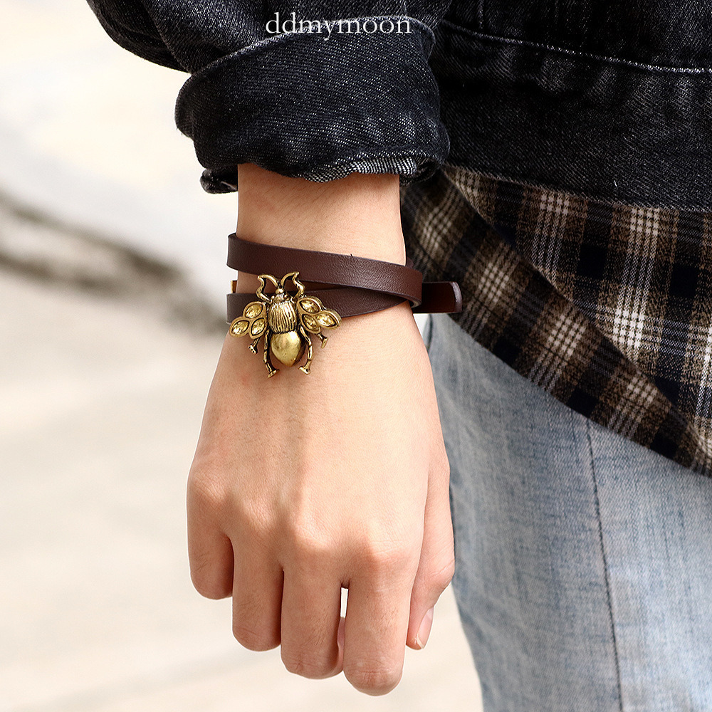 Creative Fashion Bronze Little Bee Runway PU Leather Bracelet Yiwu Accessories ddmymoon