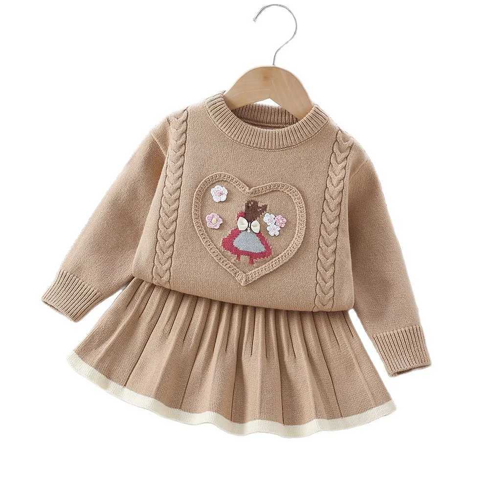 Kids Girls Knitted Sweaters Suit 2025 Autumn Winter New Flowers Children Girls Fashionable Twopiece Skirt Suit C250913