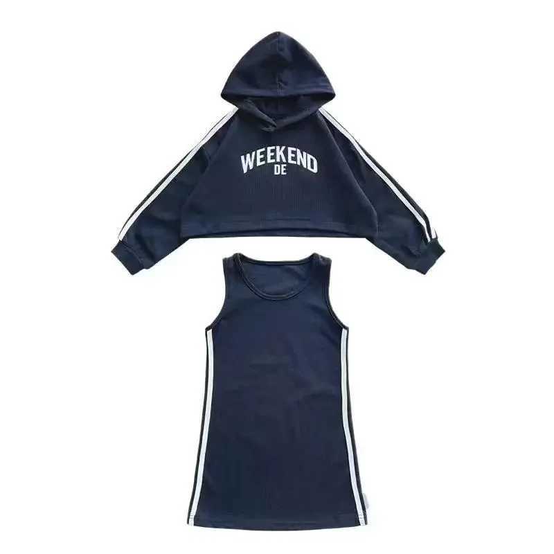 Childrens Sets Girls Dress Suit Spring and Autumn Styles Letterman Hooded Top Pinafore Jumper Dress Kids Clothes C250913