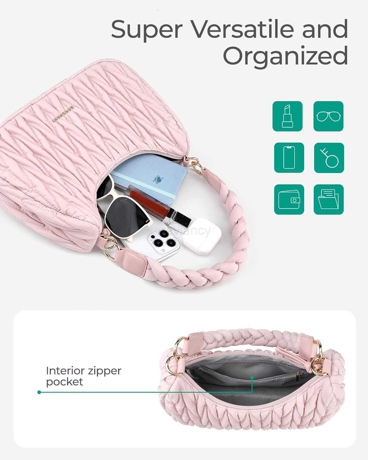 Small Shoulder Bags for Women Puffy Cute Purses for Women with Woven TopHandle Quilted Crescent Hobo HandbagW250913