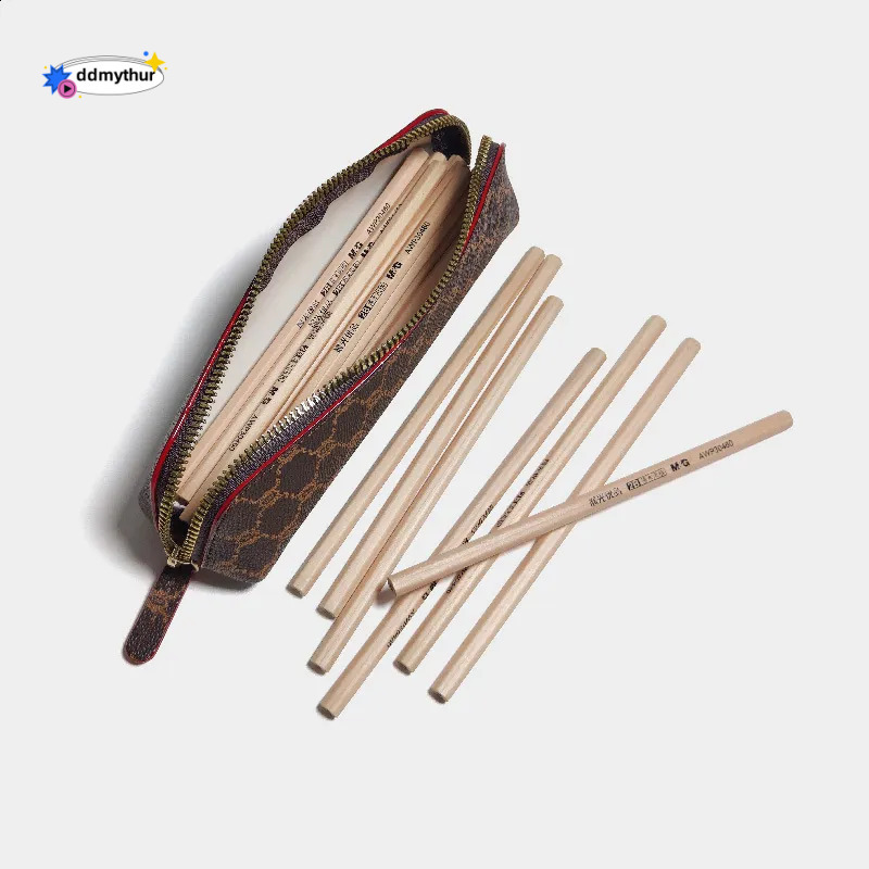 wholesale Simple Printed Pattern Brown Classic Vintage Leather Case Large Capacity Pencil Bag Bun Style 250818 ddmythur