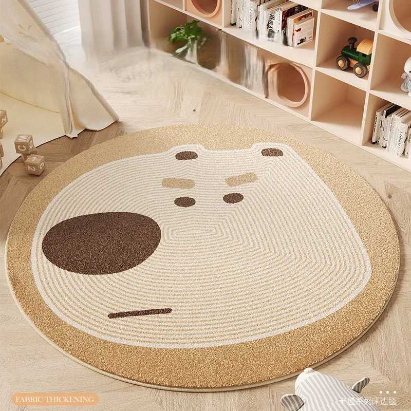 VIKAMA Cartoon Bear Round Bedroom Bedside Imitation Cashmere Carpet Childrens Room Home Sofa AntiSlip Carpet Home Decoration C250913