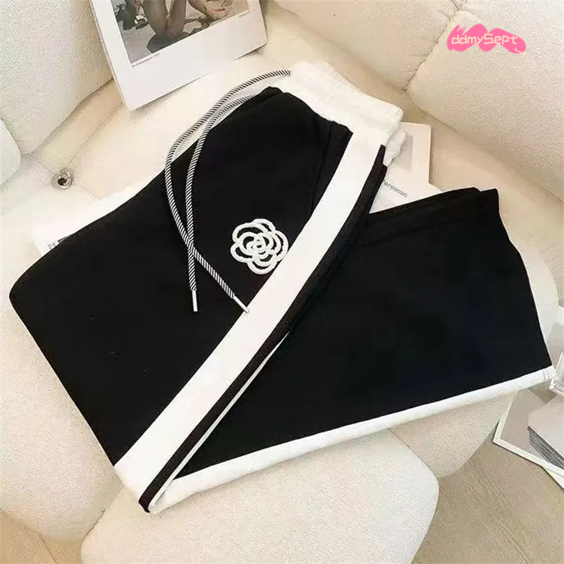Designer Casual Sports Suit For Women Summer Thin Street Fashionable Trendy Youthful Wide-Leg Pants Fashion Two-Piece Set ddmythur