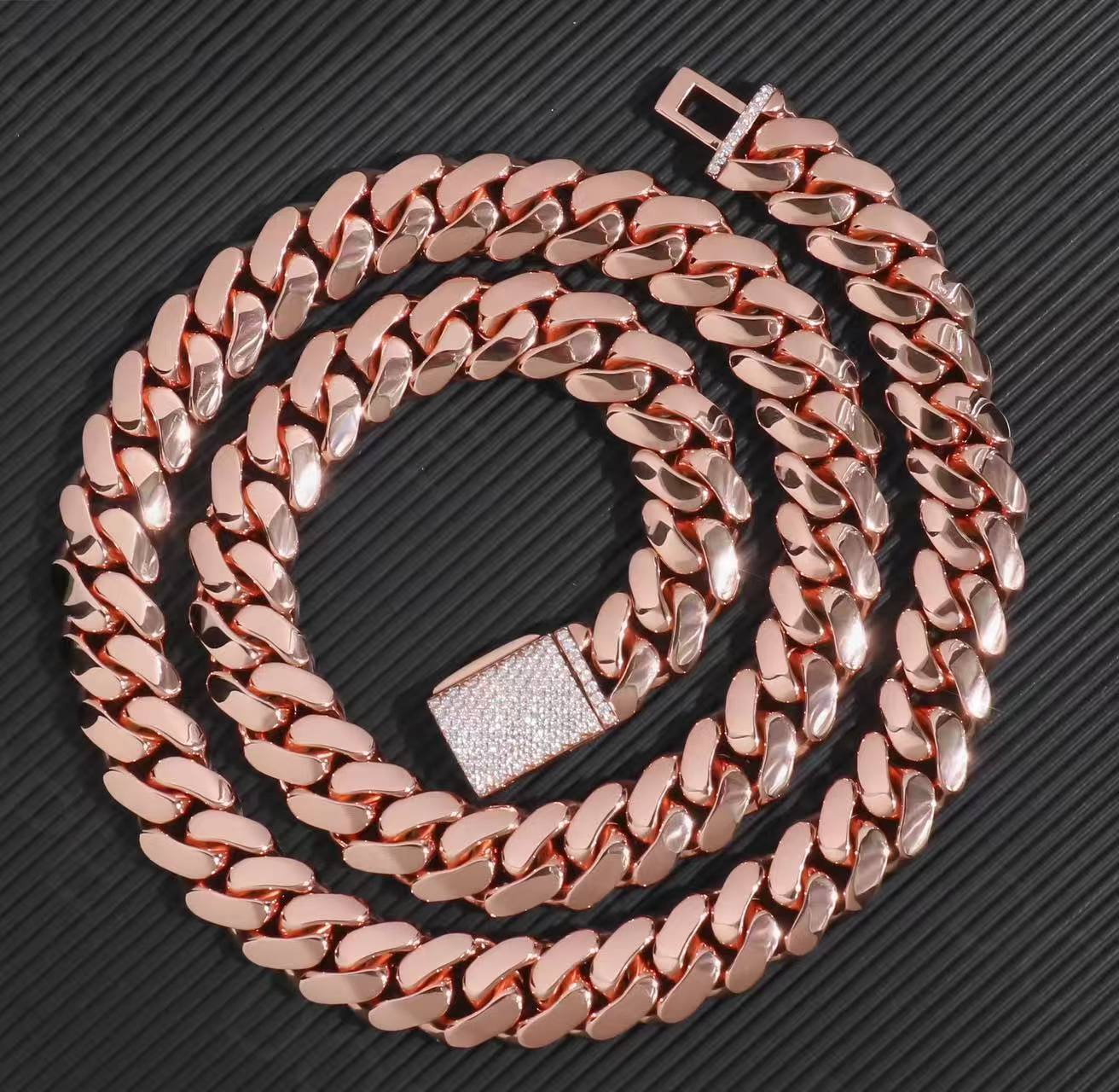Jewelry Fine Custom Rose Gold Plated 925 Sterling Silver Luxury Hip Hop Cuban Link Chain