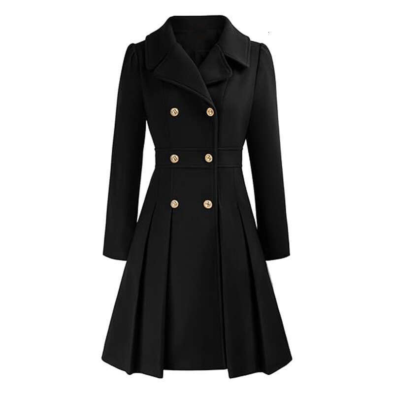 womens coat jackets womens fur coat Autumn Winter European and American Selected Women's Trench Coat with Turn-Down Collar, Double-Breasted, A-Li
