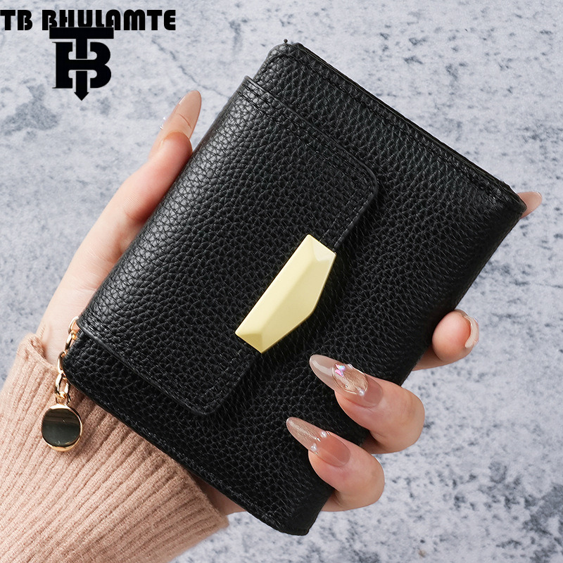 TB BHULAMTE Luxury Designer Bag Litchi Wallet Women's Short Wallet Women's Cardholder Wallet Integrated Wallet Women's High End Wallet