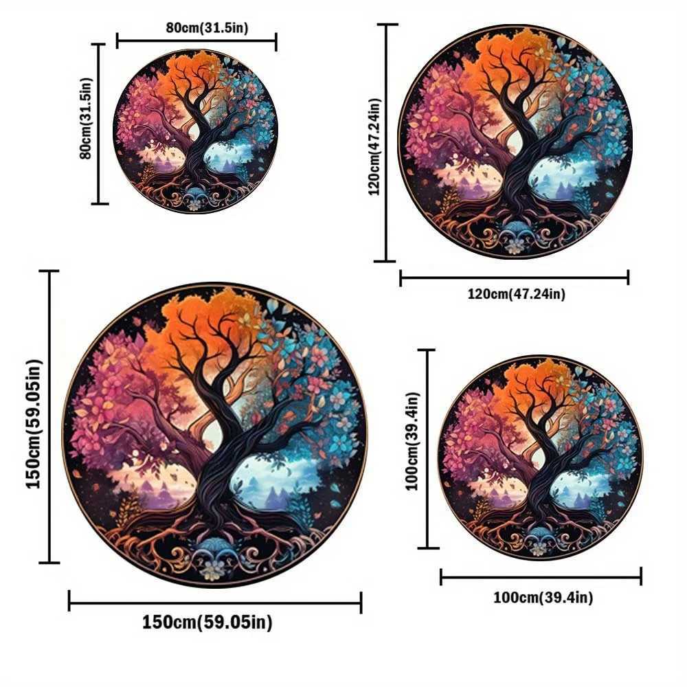 Velvet Crystal Velvet 3D Colorful Tree of Life Pattern Round Mat Lightweight Washable Carpet Suitable for Living Room Bedroom C250913