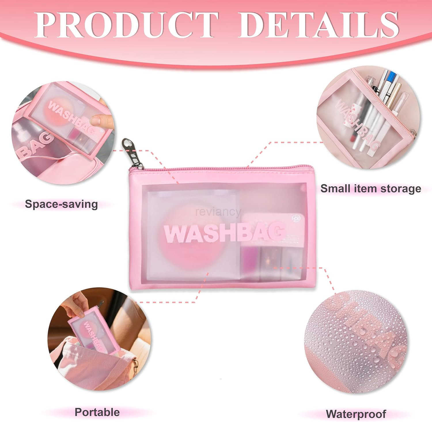 3Pack Travel Toiletry Bag Set Waterproof PVC Makeup Bag Translucent Hanging Toiletry Bag for Women Different Size Makeup Organizer with Handle Zipper 