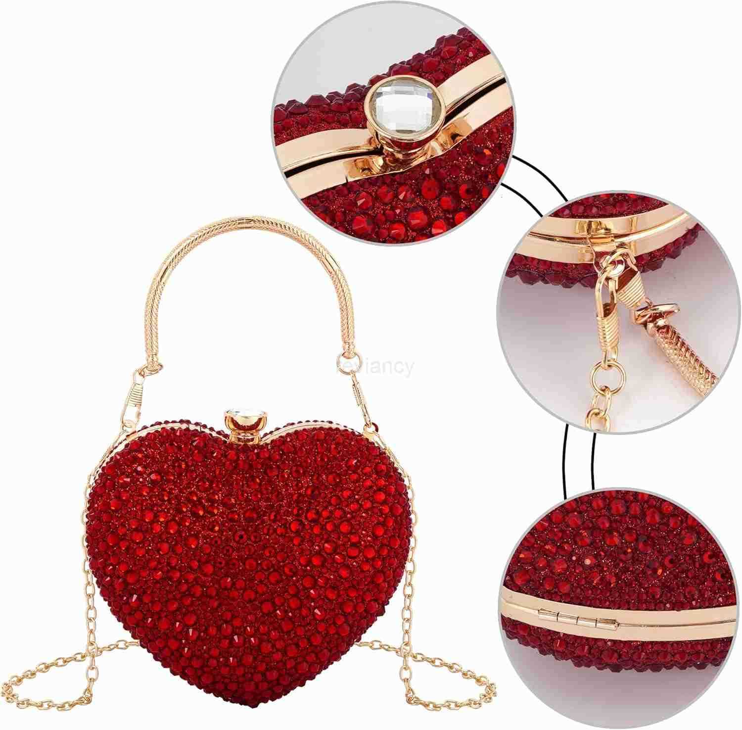 Women Heart Shaped Clutch Handbag Wedding Party Evening Bag Mini Chain Purse Cocktail Prom Tote Shoulder BagW250913