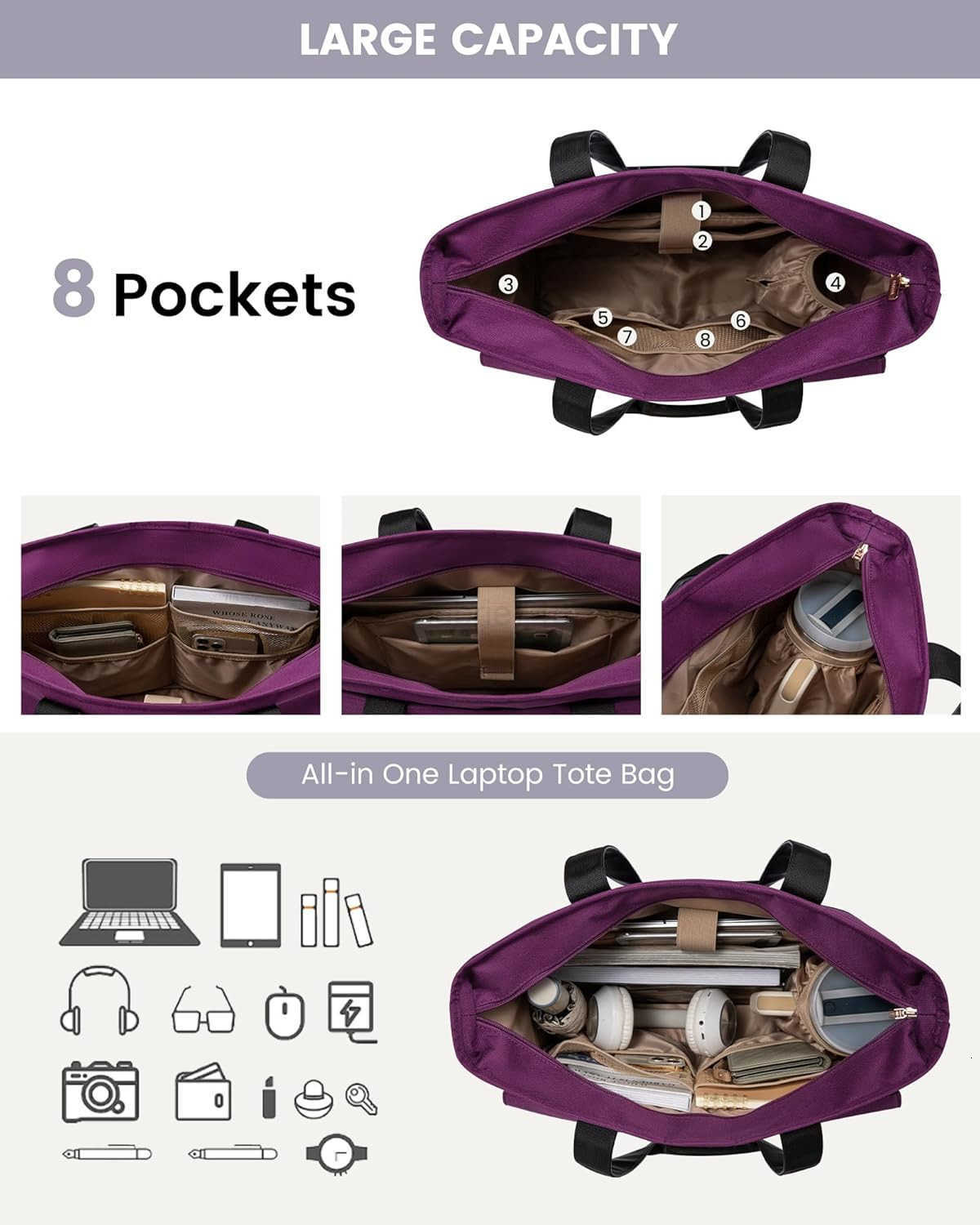 Laptop Bag for Women 156 Inch Canvas Laptop Large Capacity Work Bags Mutiple Pockets Teacher Bag Water Resistant Computer Bags for Business TravelZ250