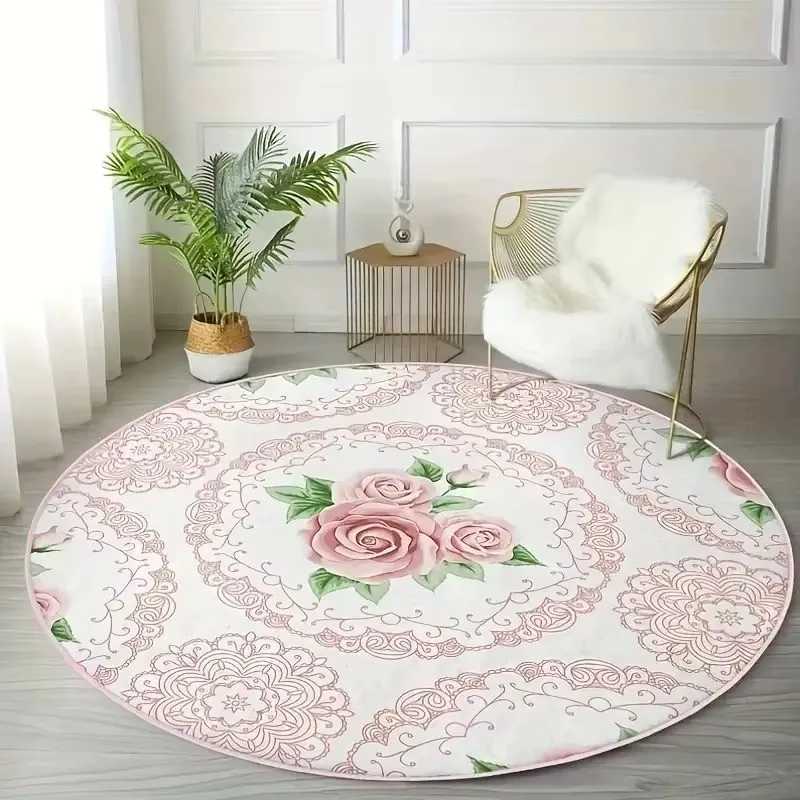 Princess Floral Pattern Round Carpet for Living Room Bedroom Mat Easy To Clean Festive Atmosphere Decorated Home Decorative Rug C250913