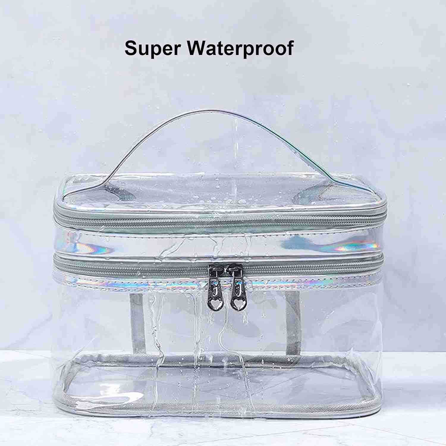 Clear Cosmetic Bag Dual Layer Travel Toiletry Bags Make up Organizer Waterproof Brushes HolderW250913
