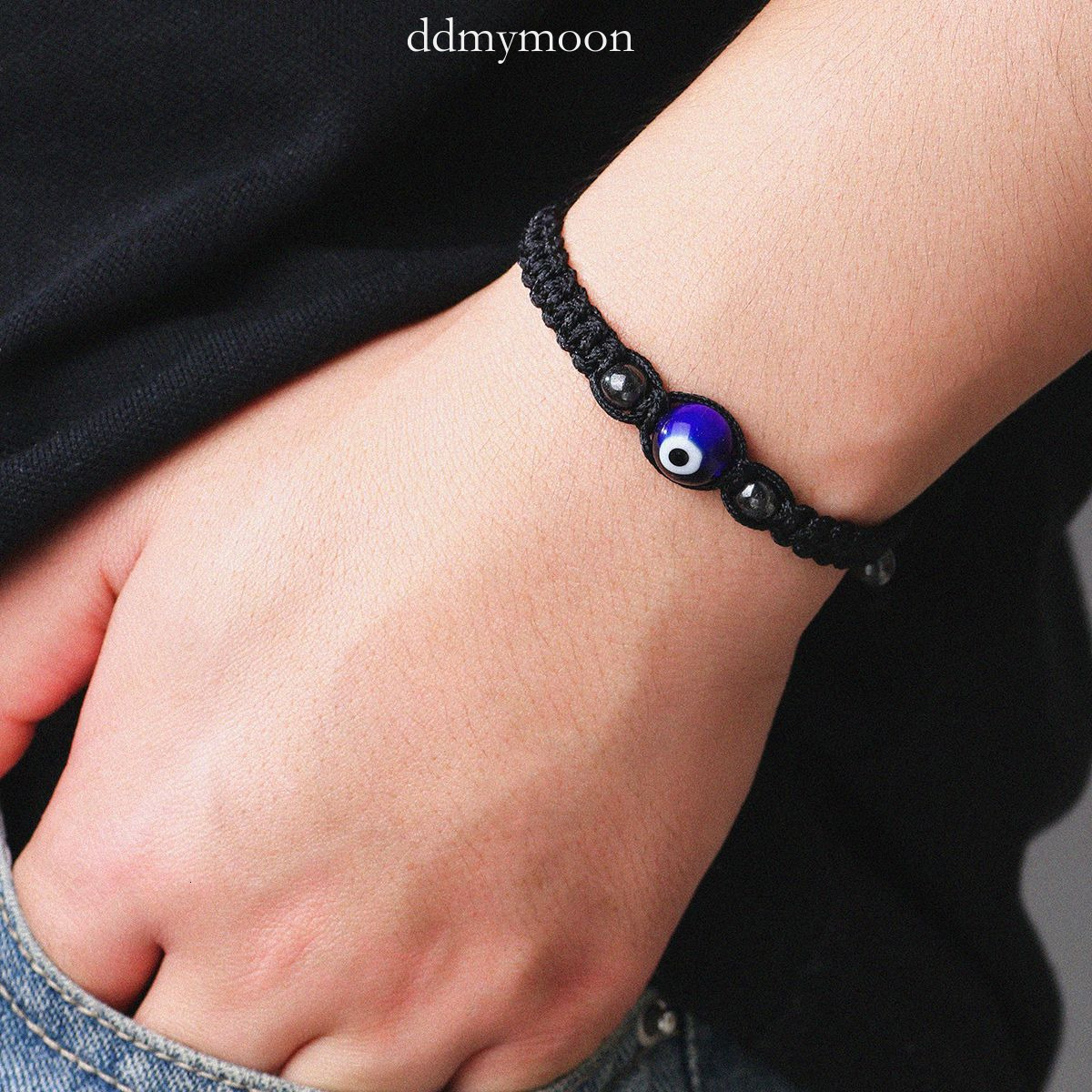 26 Letters Handmade Woven and White Double Heart Black Rope Couple Bracelet Jewelry ddmymoon