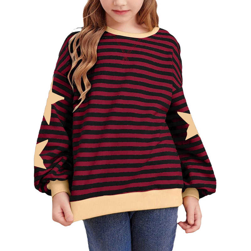 2025 Autumn Winter Commuting Color Block New Children's Loose Home Long Sleeve T-Shirt