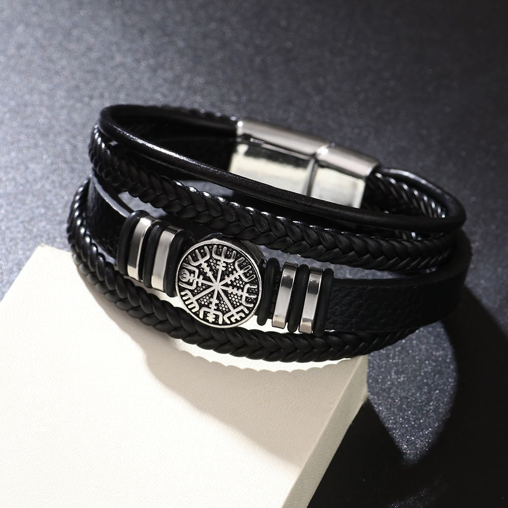 Woven Leather Rope Punk Style Multi-layer Men's Fashion Trend Compass Personality Bracelet ddmymoon
