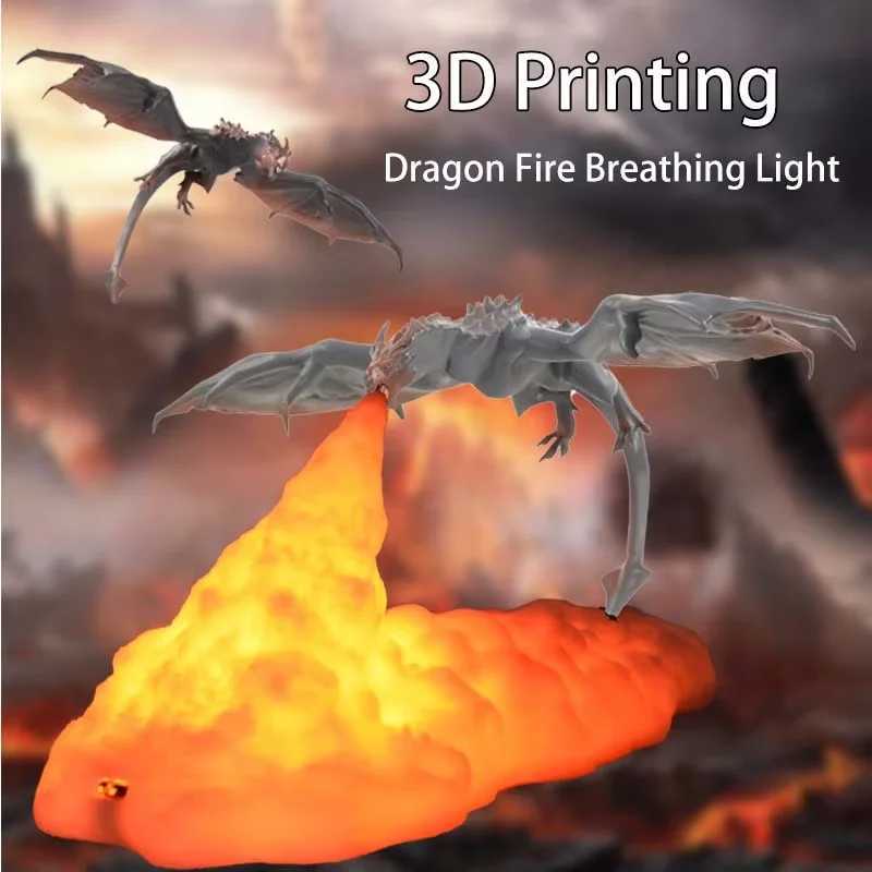 3D Printed LED Dinosaur Lava Lamp LED Flame Night Light USB Rechargeable Decor Night Lamp Desktop Ornament Holiday Birthday Gift C250913