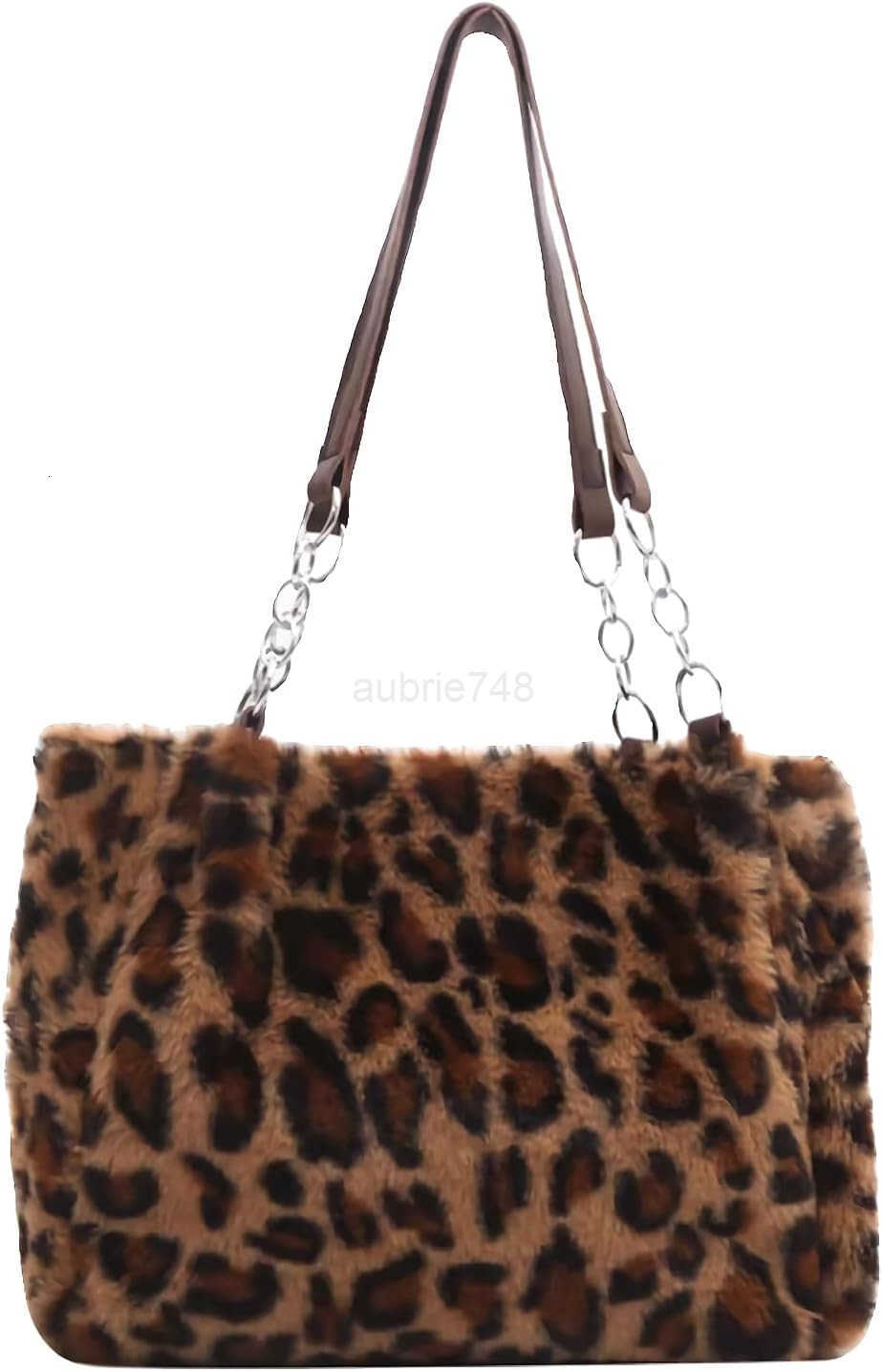 Faux Fur Leopard Print HandbagY2K Furry Fur PurseChain Fuzzy Strap Cheetah Print Shoulder Tote Bag For Women Gift C260116