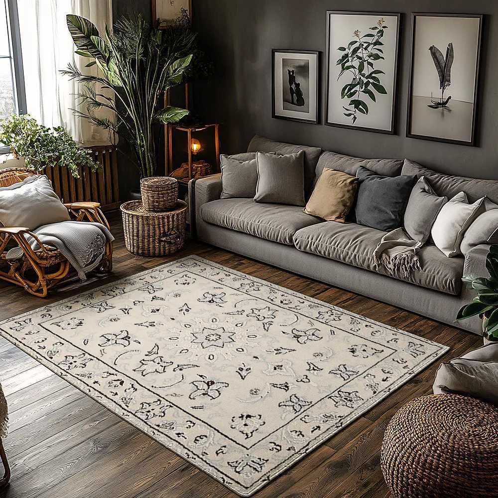 Vintage Boho Rugs Runner NonSlip Area Carpets For Living Room Bedroom Floor Decor Ottoman Mat 230X165cm Red Floral Design C250913