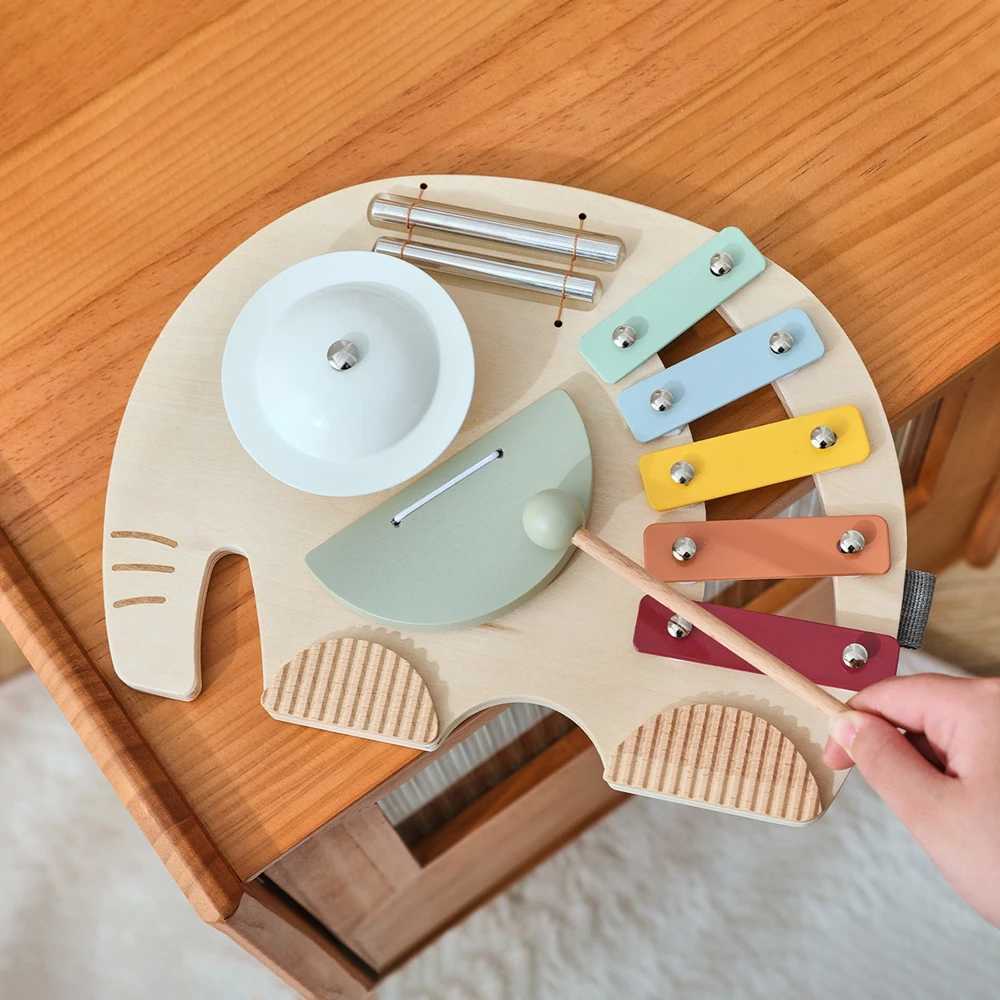 Wooden Orff Music Instruments Xylophone Drum Kit Montessori Educational Music Table Toys for Kids Elephant Baby Music Toys Gifts C250913