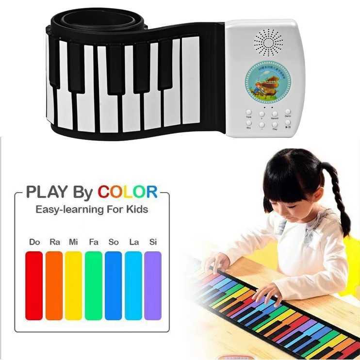 Rainbow Color Handroll piano keyboard Waterproof 49 Keys piano toy for kids music toy Piano Silicone Rechargeable Kids Child C250913
