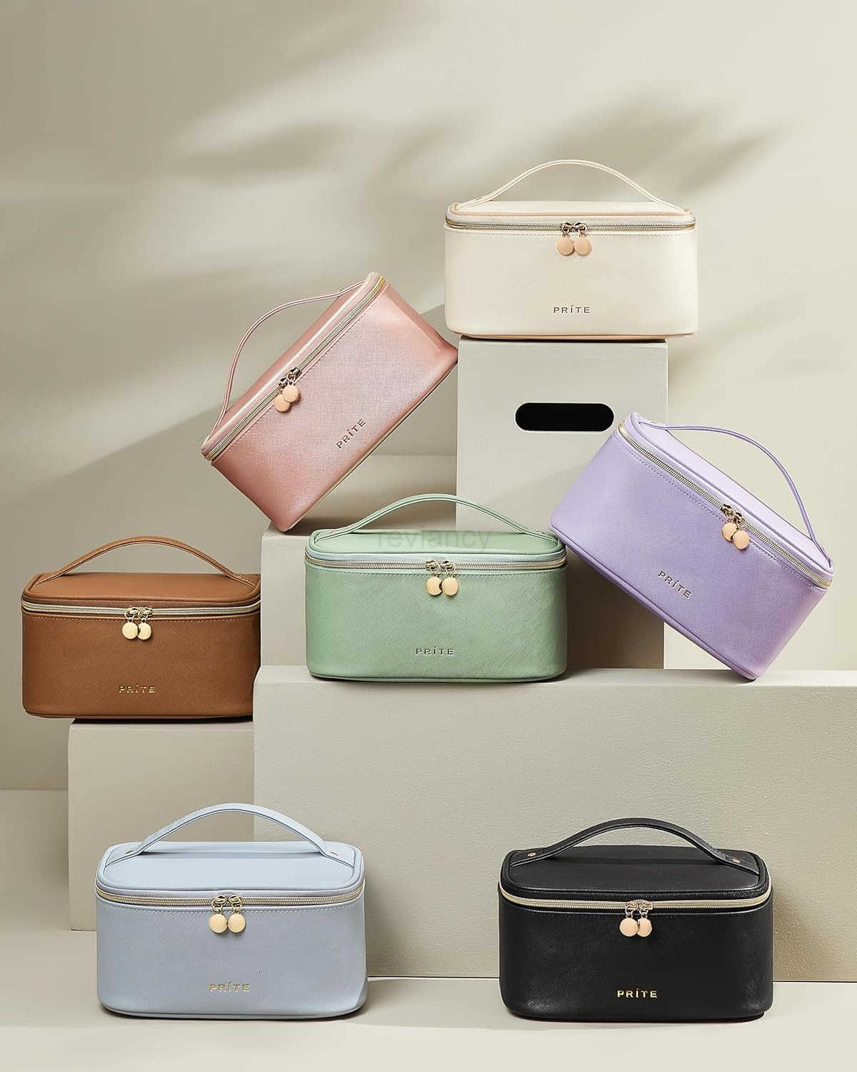 Bag Portable Cosmetic Organizer with Brush Holder Waterproof Travel Toiletry Bag for Women with Handle and Divider BlueW250913