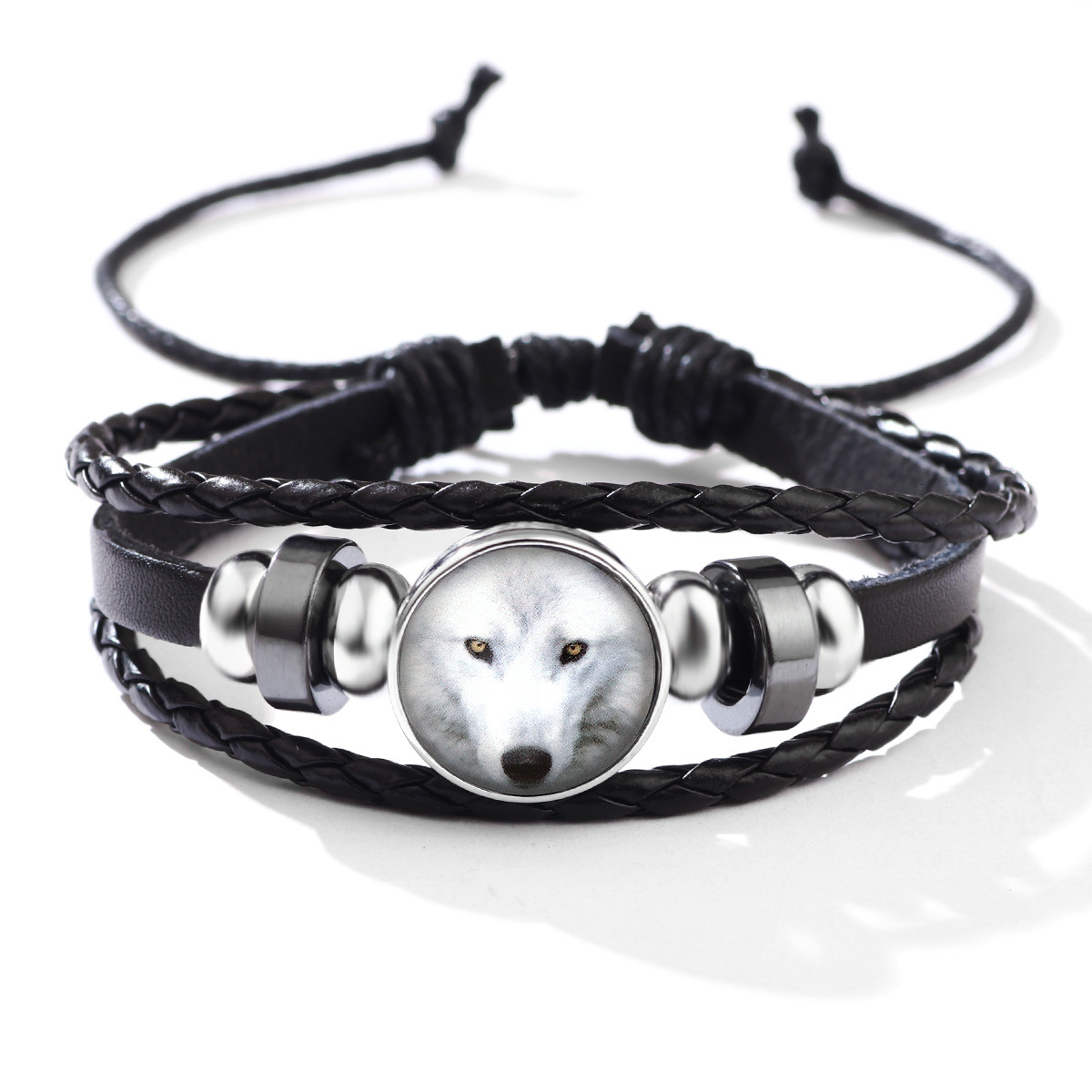 New Luminous Animal Wolf Series PU Trendy Adjustable Rope Leather Bracelet for Men and Women ddmymoon