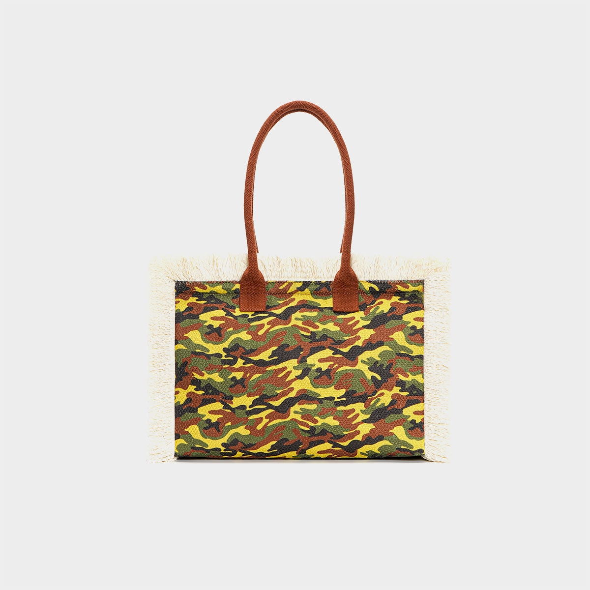 HERMIN 2025 new women's camouflage handbag tote bag large capacity canvas tassel fashion trend retro print