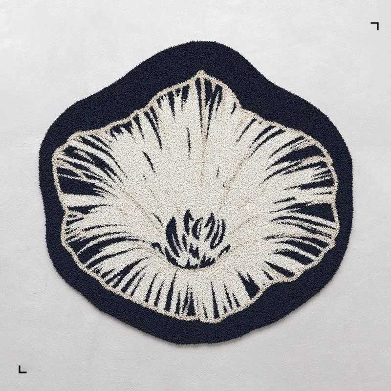 VIKAMA Round Simple Flower Faux Cashmere Floor Mat DirtResistant Bedroom Bedside Study Carpet Home Decoration C250913