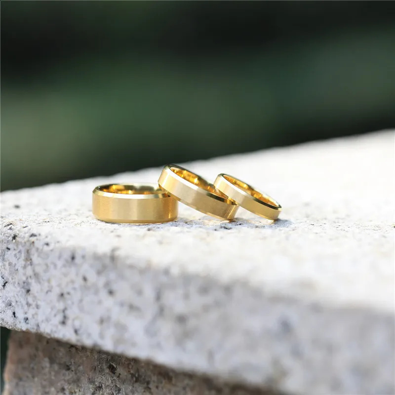 Tigrade Gold Plated Wedding Ring for Women 2468mm Wide Brushed Tungsten Mens ring Anniversary Jewelry for Couple Gift 250912