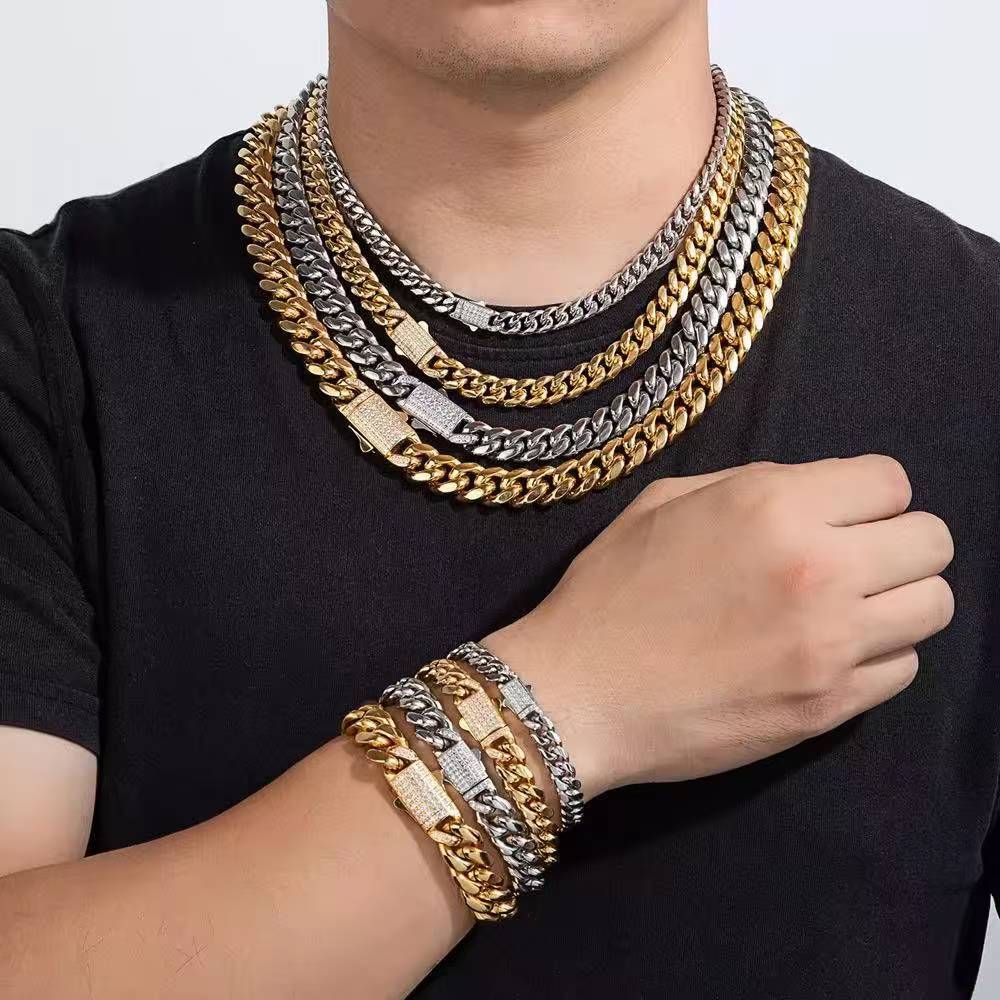 Custom 6MM 8MM 10K 14K Solid Gold Plated Moissanite Buckle Cuban Link Chain Necklace Bracelet Fine Jewelry for Men Wome - view 7